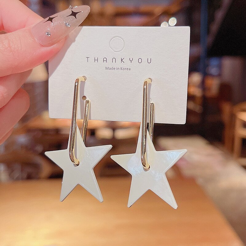 Drop Shipping Sterling Silvers Post Five-Pointed Star Long Stud Earrings Female Women Girl Lady Earrings Gift  Jewelry