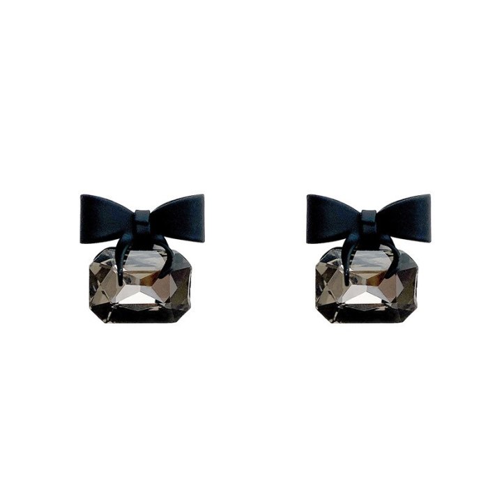 Drop Shipping Sterling Silvers Post Bowknot Square Crystal Earrings Female Women Girl Lady Stud Earrings Gift  Jewelry