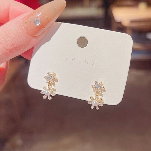 Drop Shipping Sterling Silvers Post Zircon Earrings Female Women Girl Lady Flower Earrings Gift  Jewelry