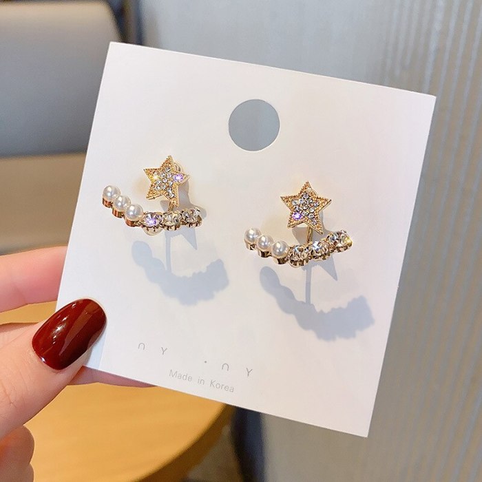 Drop Shipping Pentagram Earrings Female Women Girl Lady 925 Silvers Post Pearl Ear Stud Earring Gift  Jewelry