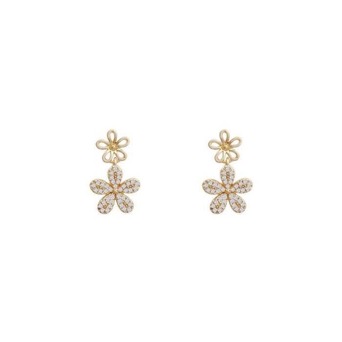 Drop Shipping Sterling Silvers Post Flower Zircon Earrings For Women Earrings Gift  Jewelry