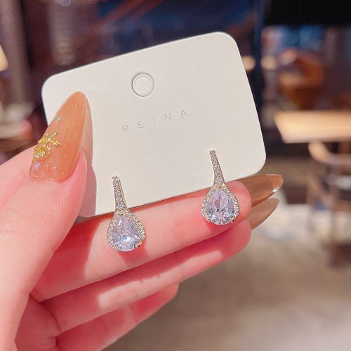 Drop Shipping Sterling Silvers Post Zircon Water Drop Earrings Female Women Girl Lady Stud Earrings Gift  Jewelry