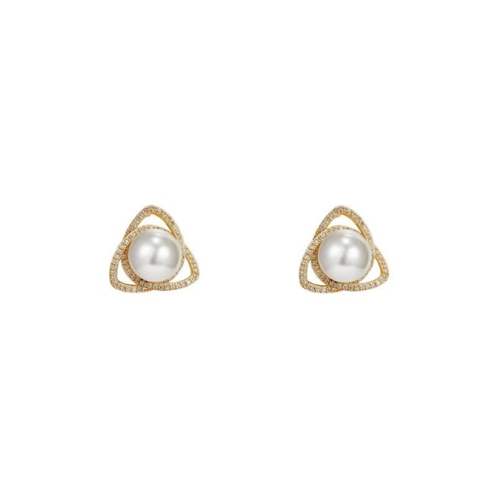 Drop Shipping Triangular Rhombus Earrings Female Women Girl Lady S925 Silvers Pearl Stud Earrings Gift  Jewelry