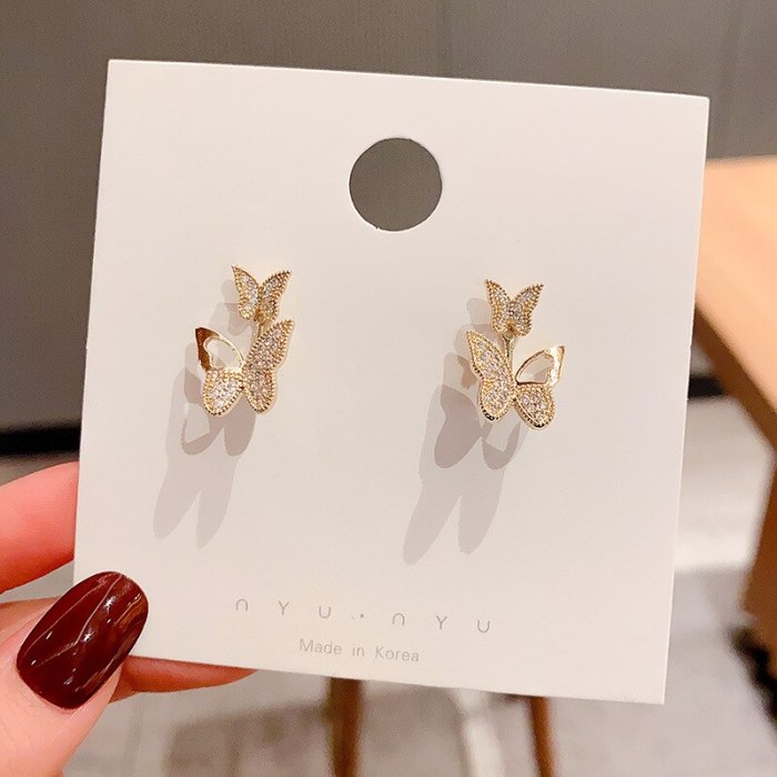 Drop Shipping New Butterfly Studs 925 Silvers Post Zircon Earrings Gift  Jewelry