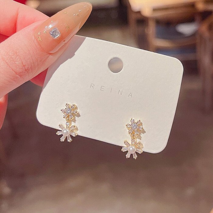 Drop Shipping Sterling Silvers Post Zircon Earrings Female Women Girl Lady Flower Earrings Gift  Jewelry
