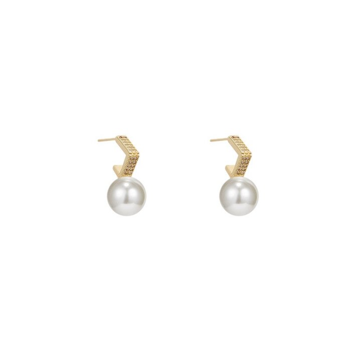 Sterling Silver Post Square Earrings Women's Pearl Eardrops Stud Earrings