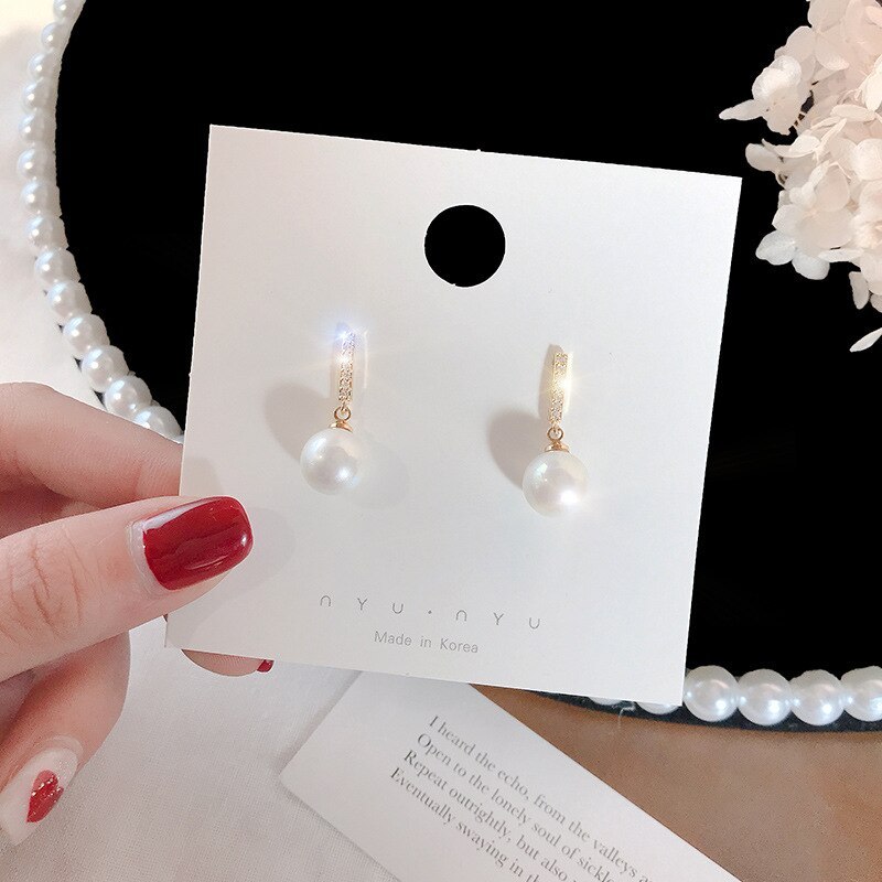 925 Silver Post Pearl Eardrops Stud Earrings For Women