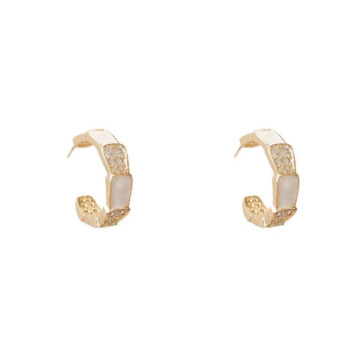 Sterling Silver Post Circle Opal Earrings Female Earrings