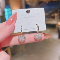 Sterling Silver Post Heart-Shaped Zircon Pendant Earrings Female Stud Earrings