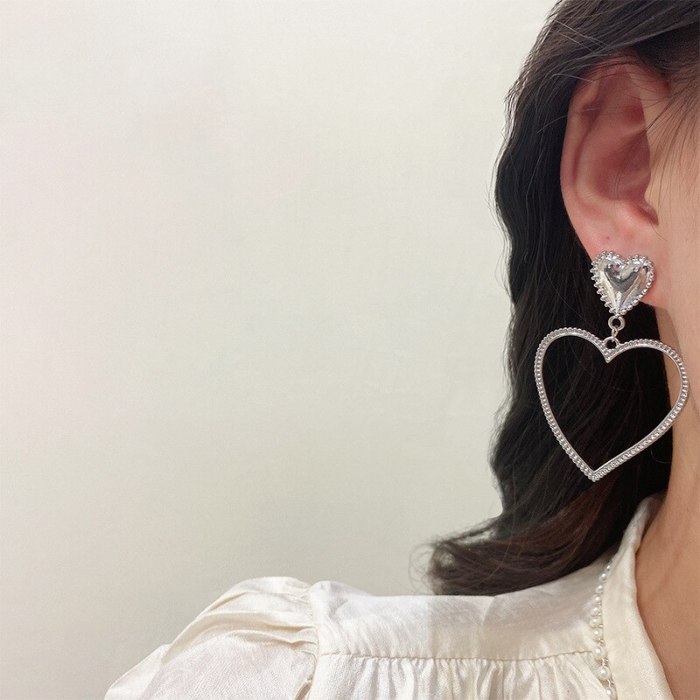 925 Silver Post Silver Love Heart Earrings Female Stud Earrings