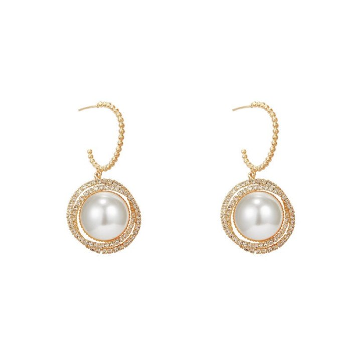 Sterling Silver Post Circle Ear Studs Women's Pearl Earrings