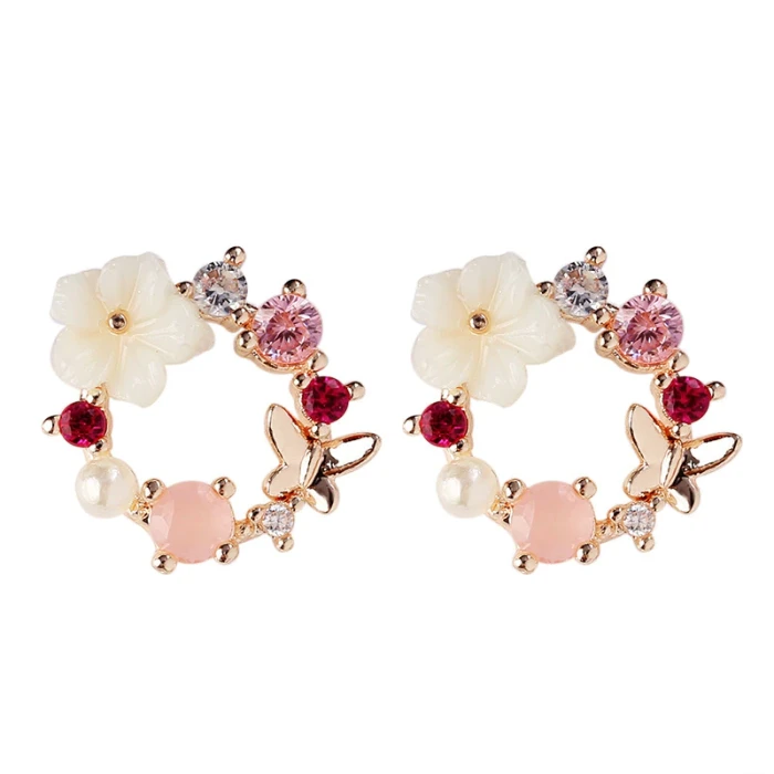 Stud Earrings For Women Shell Flower Eardrops Pearl Earrings