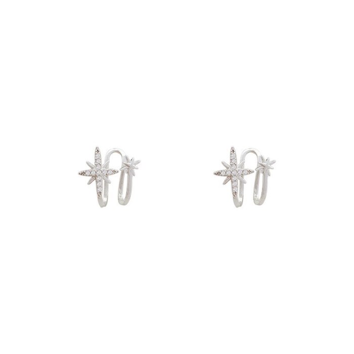 Sterling Silver Post New Six-Pointed Star Silver Ear Piercing Ear Clip Earrings