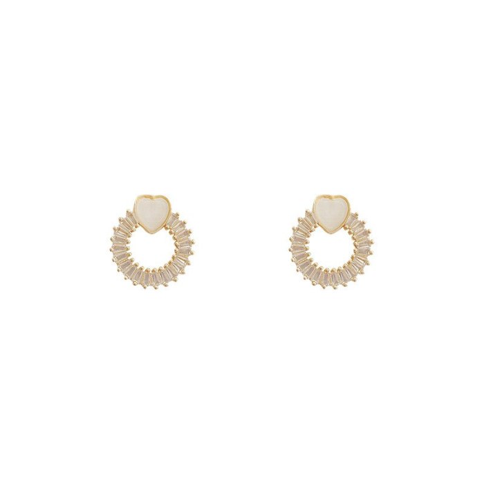 Sterling Silver Post Zircon Round Ring Earrings Female Stud Earrings