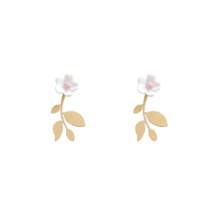 Sterling Silver Post Flower Stud Earrings Leaf Tassel Earrings