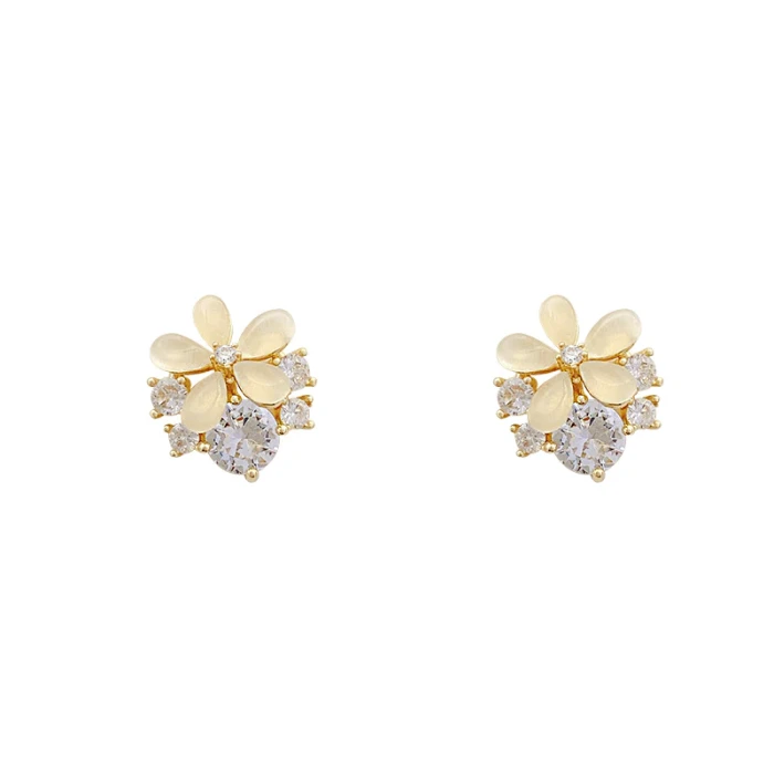 Sterling Silver Post Opal Flower Earrings Female Stud Earrings