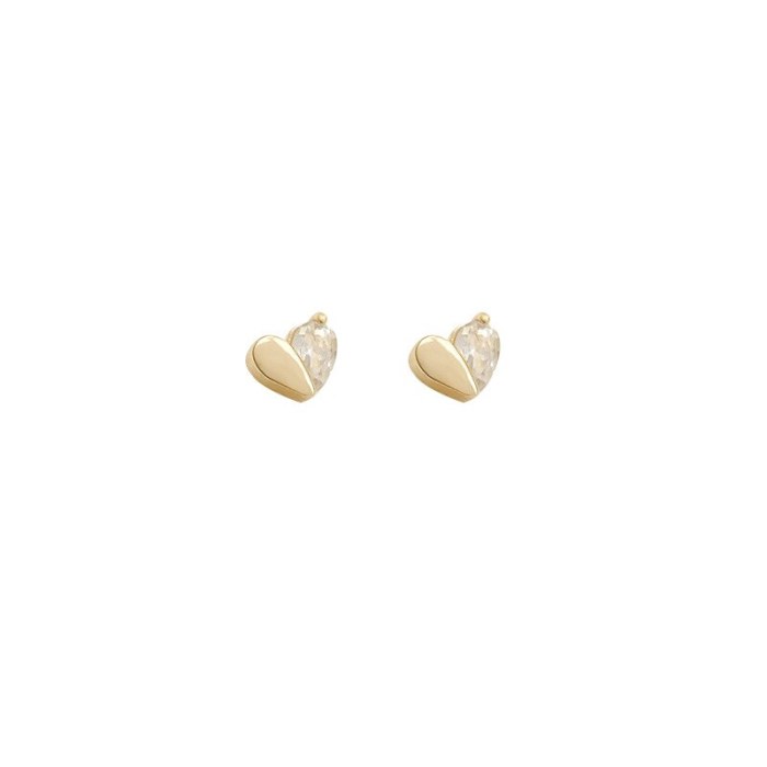 Love Heart Stud Earrings Sterling Silver Post Zircon Earrings Eardrops