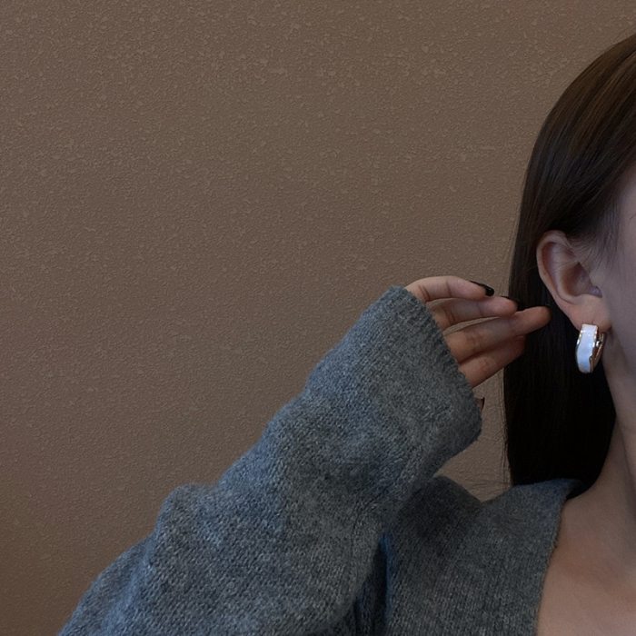 Sterling Silver Post New Semi-Circle Earrings Female Stud Earrings