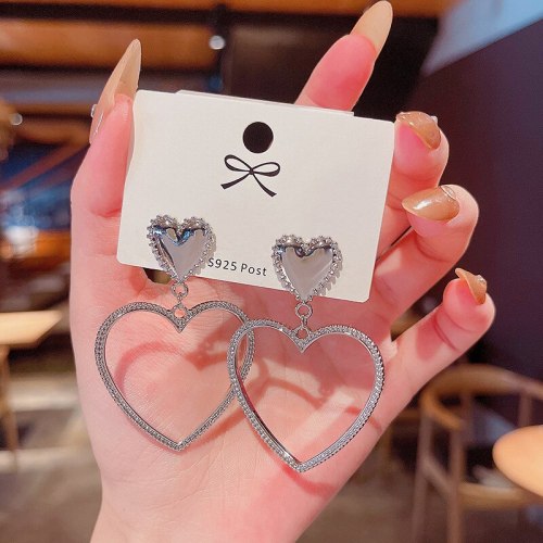 925 Silver Post Silver Love Heart Earrings Female Stud Earrings