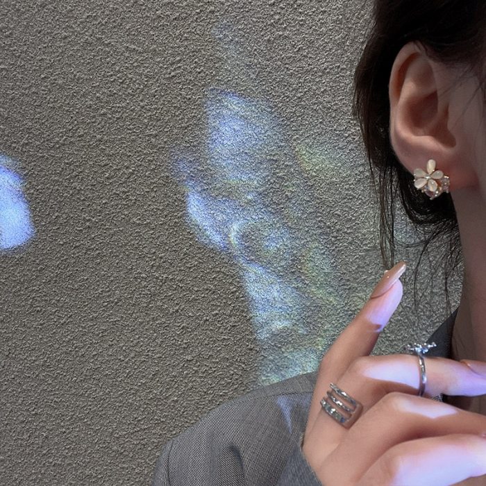 Sterling Silver Post Opal Flower Earrings Female Stud Earrings