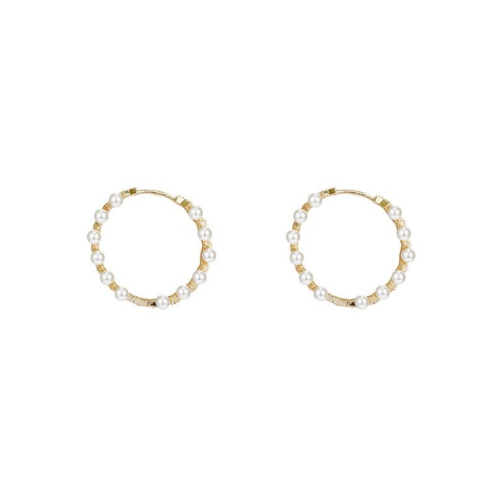Sterling Silver Post Earrings Female Circle And Pearl Ear Studs Earrings