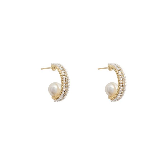 Wholesale Sterling Silver Post Semi-Circle Earrings Female Women Pearl Ear Studs Earrings  Dropshipping Jewelry Gift