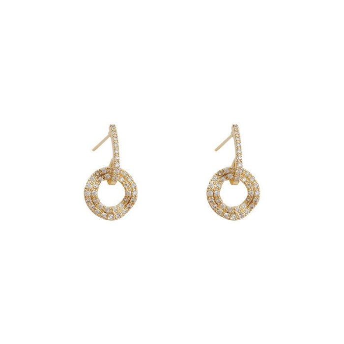 Wholesale Sterling Silver Post Full Diamond Earrings Female Women Circle Ear Studs Earrings  Dropshipping Jewelry Gift