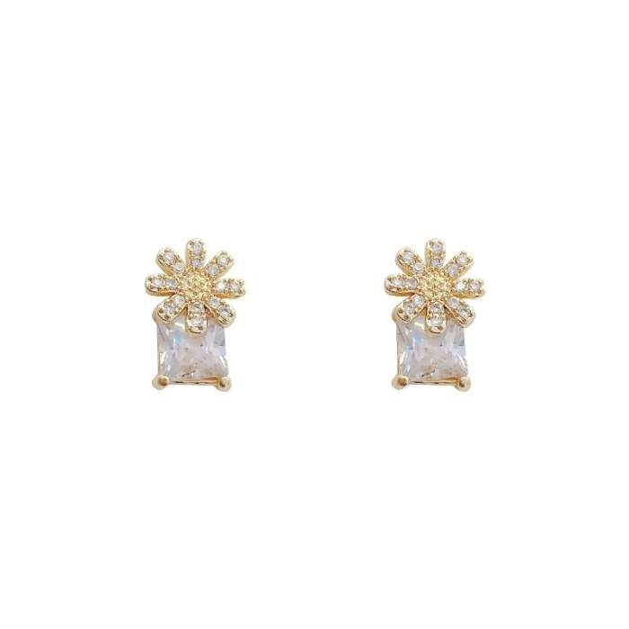 Wholesale Sterling Silver Post Zircon Flower Earrings Female Women Stud Earrings  Dropshipping Jewelry Gift