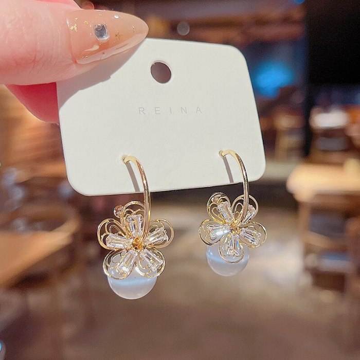 Wholesale Sterling Silver Post New Opal Flower Zircon Earrings Female Women Stud Earrings  Dropshipping Jewelry Gift