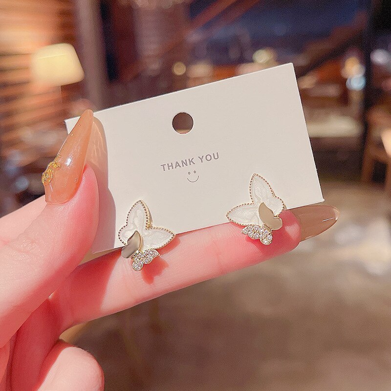Wholesale Sterling Silver Post New Butterfly Dripping Texture Earrings Female Women Stud Earrings  Dropshipping Jewelry Gift