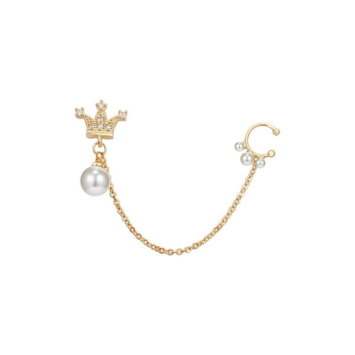 Wholesale Sterling Silver Post New Crown Pearl Chain Earrings Female Women Stud Earrings  Dropshipping Jewelry Gift