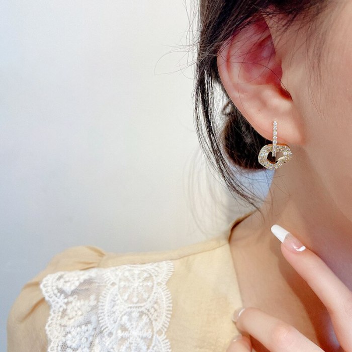 Wholesale Sterling Silver Post Full Diamond Earrings Female Women Circle Ear Studs Earrings  Dropshipping Jewelry Gift