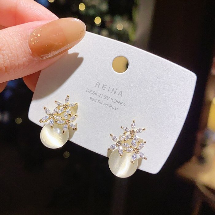 Wholesale Sterling Silver Post Opal Stone Ear Studs Earrings For Women Eardrop Earring  Dropshipping Jewelry Gift