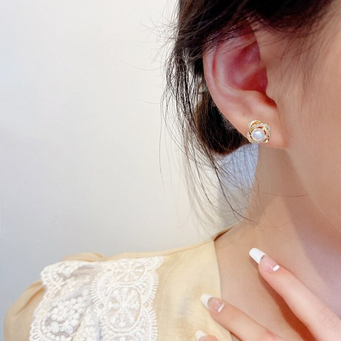 Wholesale Sterling Silver Post New Flower Zircon Ear Studs Earrings For Women  Dropshipping Jewelry Gift