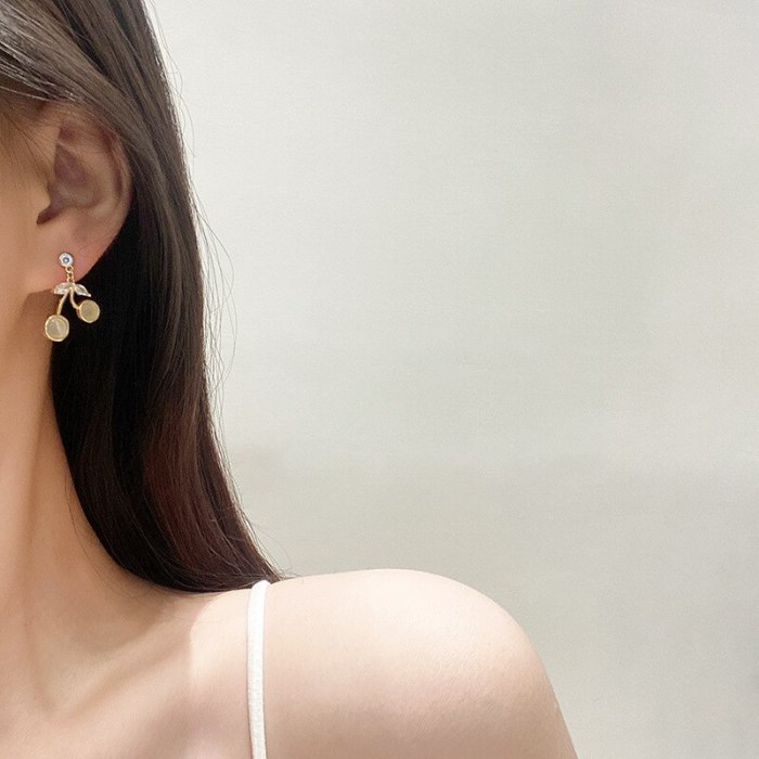 Wholesale 925 Silver Post New Zircon Cherry-Shaped Earrings Female Women Stud Earrings  Dropshipping Jewelry Gift