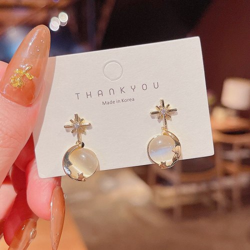 Wholesale Sterling Silver Post New Earrings Female Women Six-Pointed Star Opal Stone Ear Studs  Dropshipping Jewelry Gift
