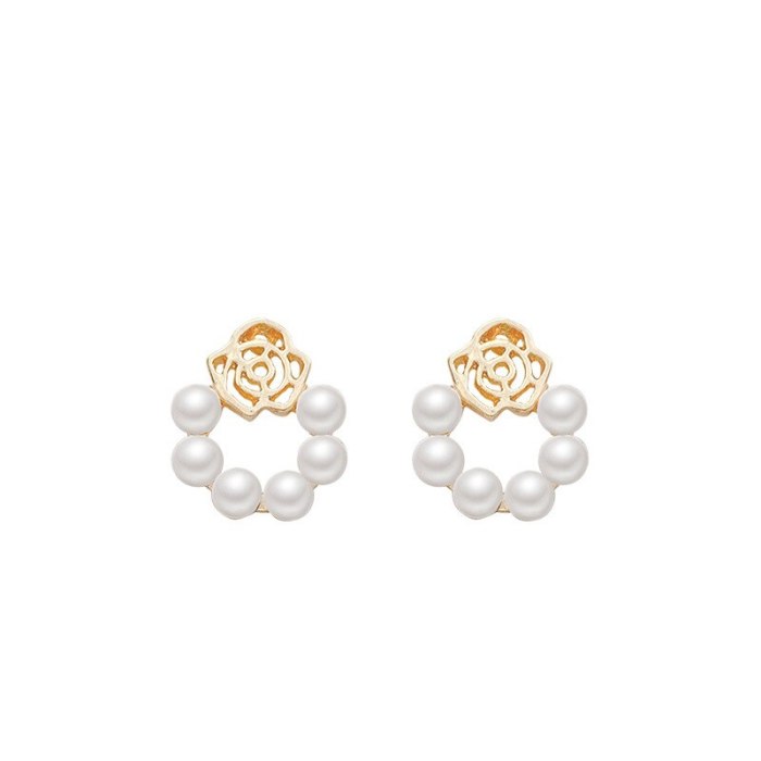 Wholesale New Rose Earrings For Women Pearl And Circle Ear Studs Sterling Silver Post Earrings  Dropshipping Jewelry Gift