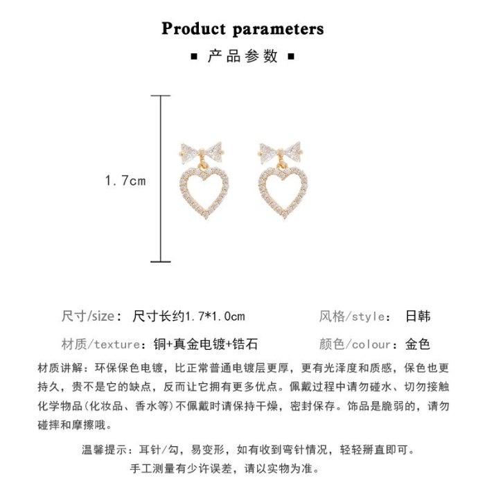 Wholesale Sterling Silver Post Heart-Shaped Zircon Ear Studs Earrings Eardrops  Dropshipping Jewelry Gift