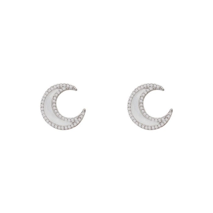 Wholesale Sterling Silver Post Fritillary Moon Zircon Stud Earrings Eardrops  Dropshipping Jewelry Gift