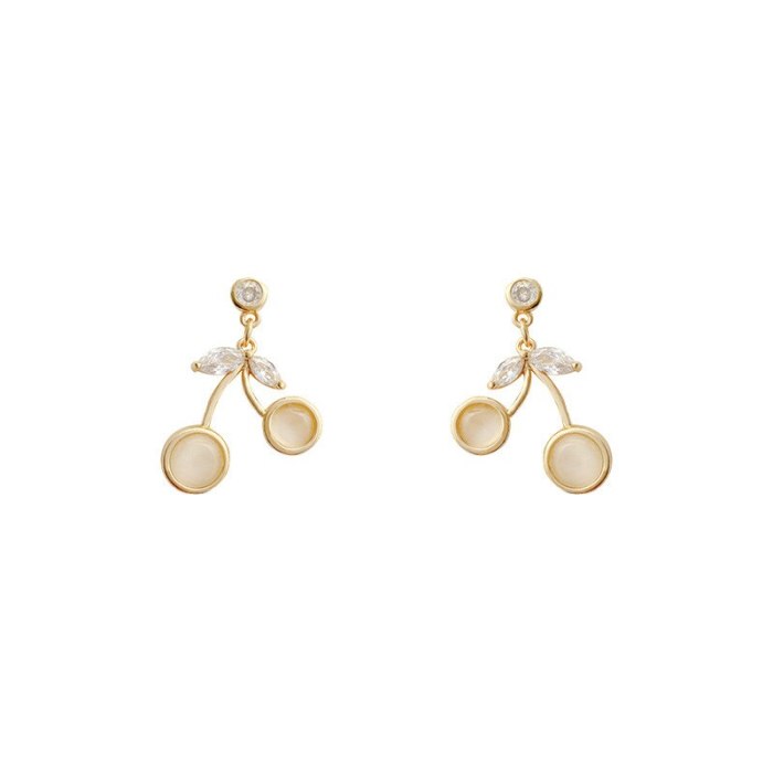 Wholesale 925 Silver Post New Zircon Cherry-Shaped Earrings Female Women Stud Earrings  Dropshipping Jewelry Gift
