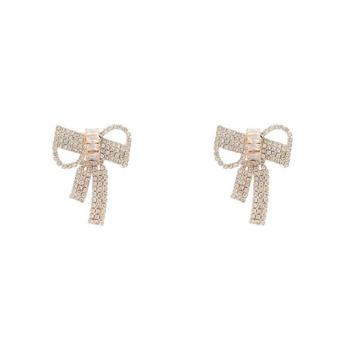 Wholesale 925 Silver Post Full-Jeweled Stud Earrings Bow Long Eardrops Earrings  Dropshipping Jewelry Gift