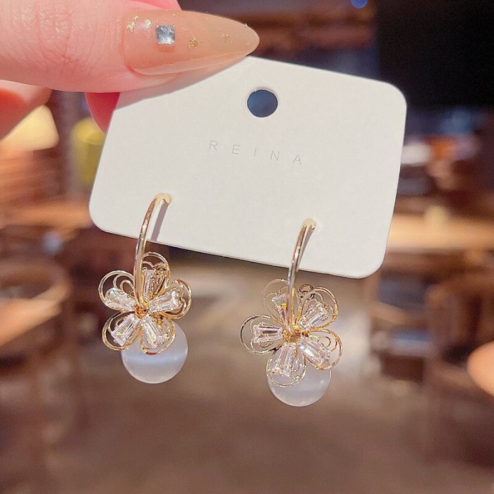 Wholesale Sterling Silver Post New Opal Flower Zircon Earrings Female Women Stud Earrings  Dropshipping Jewelry Gift