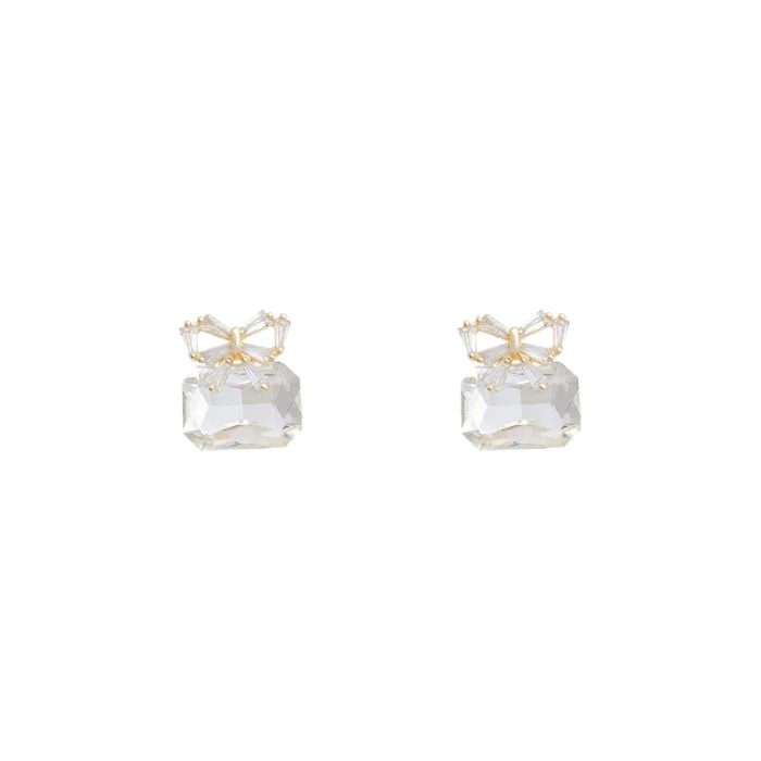 Wholesale Bow Crystal Zircon Earrings Female Women Stud Earrings Sterling Silver Post Earrings  Dropshipping Jewelry Gift