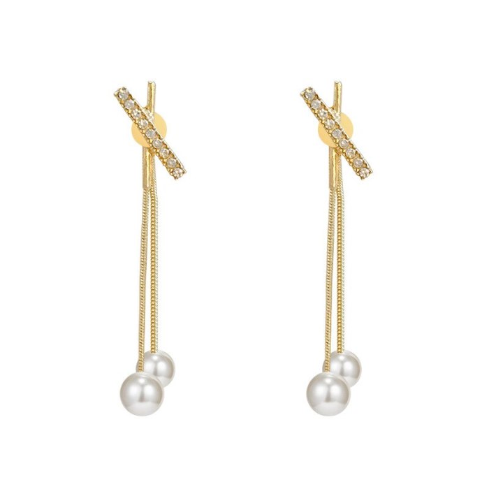 Wholesale Sterling Silver Post Long Pearl Earrings Female Women Stud Earrings  Dropshipping Jewelry Gift