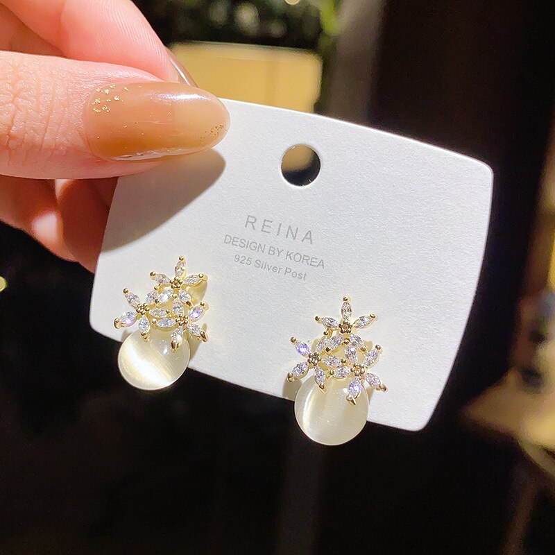 Wholesale Sterling Silver Post Opal Stone Ear Studs Earrings For Women Eardrop Earring  Dropshipping Jewelry Gift