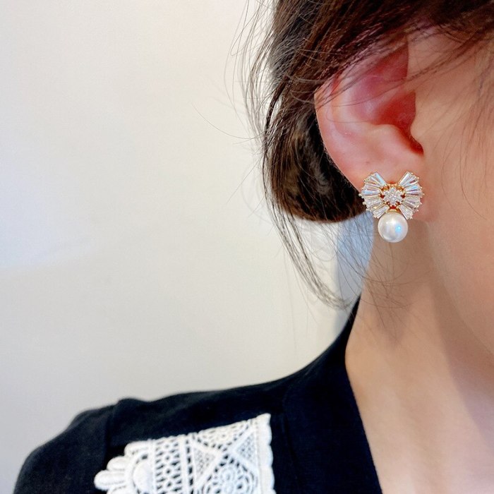 Wholesale Sterling Silver Post Zircon Bow Earrings Female Women Stud Earrings  Dropshipping Jewelry Gift