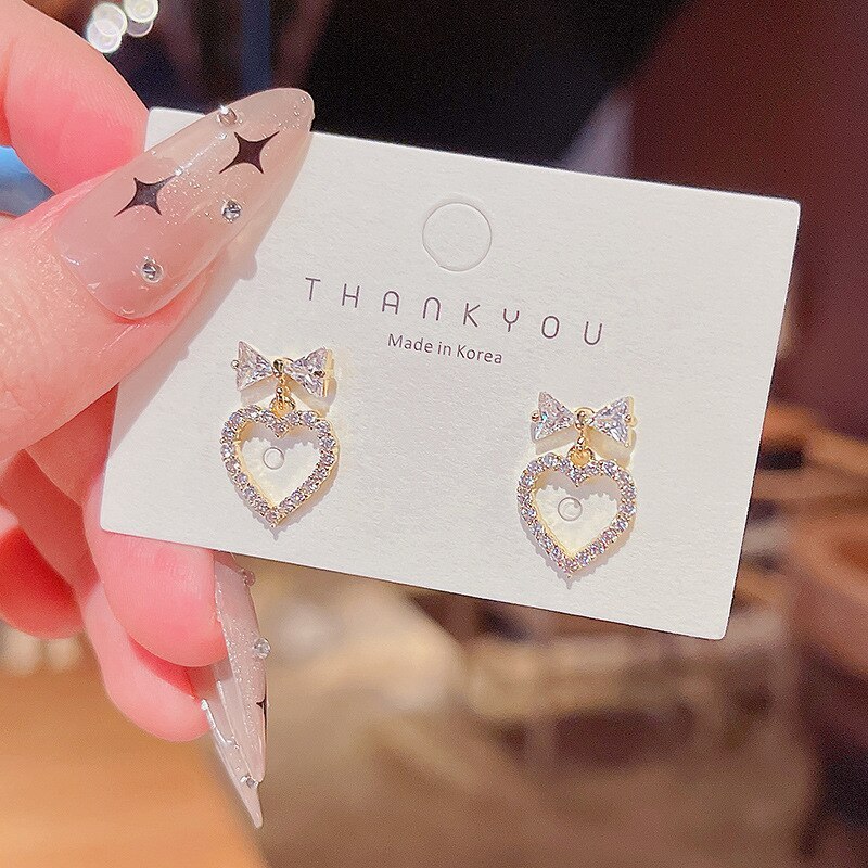 Wholesale Sterling Silver Post Heart-Shaped Zircon Ear Studs Earrings Eardrops  Dropshipping Jewelry Gift