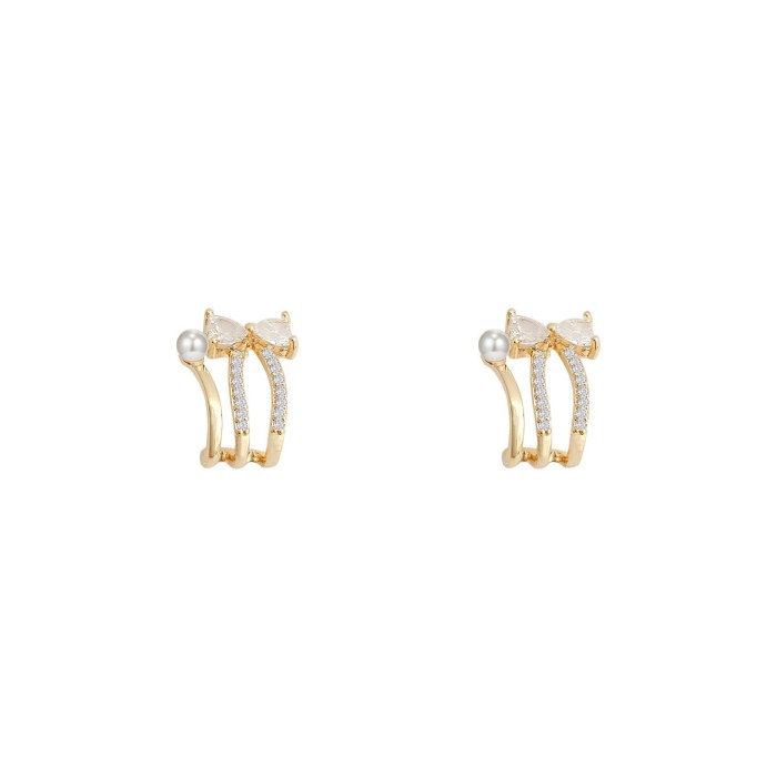 Wholesale Sterling Silver Post Zircon Bow Stud Earrings Female Women Earrings  Dropshipping Jewelry Gift