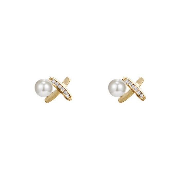 Wholesale New Cross Pearl Stud Earrings Female Women Earrings  Dropshipping Jewelry Gift