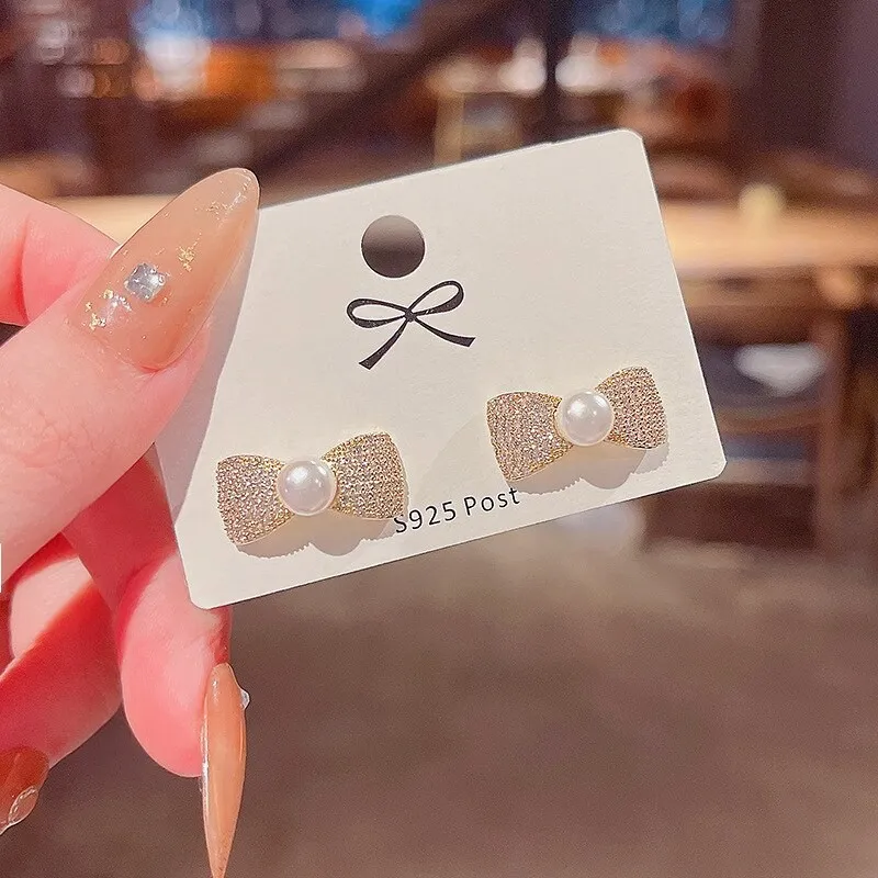 Wholesale Sterling Silver Post New Bow Earrings Studs Earrings Dropshipping Jewelry Women Fashion Gift